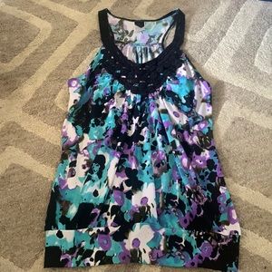 Purple and Blue Sleeveless Blouse
